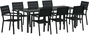 vidaXL Kert étkező szett 9 pcs Fekete Porszórt acél