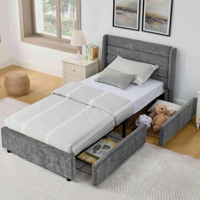 Egyszemélyes ágy 90*200 Kárpitozott gyerekágy 2 fiókos Szürke