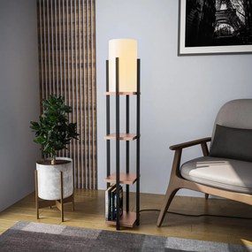 Shelf Lamp 8113 fekete-réz fém és szövet polcos állólámpa