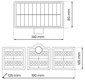 LED Napelemes reflektor mozgásérzékelővel LED/20W/3,7V 1200 mAh IP44 + távirányító