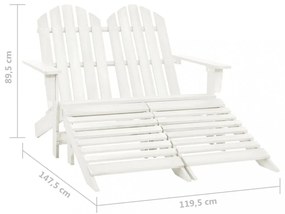 kétszemélyes fehér fenyőfa kerti adirondack szék és zsámoly