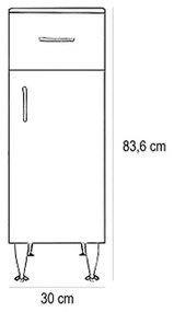 Bianca Plus 30 alacsony szekrény 1 ajtóval, 1 fiókkal, sonoma tölgy színben, jobbos