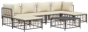 7 részes antracitszürke polyrattan kerti ülőgarnitúra párnákkal