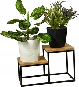 Virágágyás két virág állvány asztallap tölgy arany állvány két polc asztal