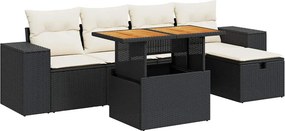 vidaXL 6 részes fekete polyrattan akácfa kerti ülőgarnitúra párnákkal