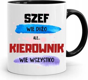 Fekete Bögre Vezetőnek A Vezető Mindent Tud fényképes nyomtatással