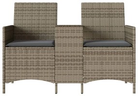 Szürke polyrattan 2 személyes kerti kanapé asztallal, párnákkal