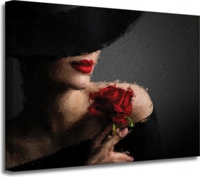 Vászonkép Nő vörös rózsával Piros ajkak Elegancia 40x30 cm