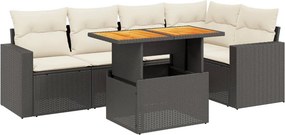 vidaXL 6 részes fekete polyrattan kerti ülőgarnitúra párnákkal
