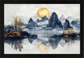 Poszter Keret Fa Hegyek Nap Tó Természet Zen Feng Shui 60x40