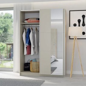 LUSE Gardrobeszekrény Beige Színben Tükörrel 150 cm