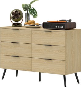 HOMCOM 6 Fiókos Szekrény Modern Dizájn Antibólintóval 110W x 40D x 75H cm Fa Hatású | Aosom