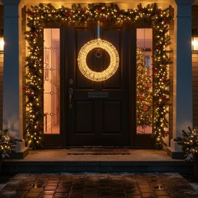 Karácsonyi függőlámpa koszorú ezüst 45cm LED-del IP44 - Nawa