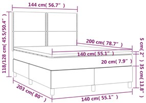 szürke műbőr rugós ágy matraccal és LED-del 140x200 cm