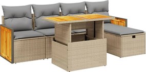 vidaXL 6 részes bézs polyrattan kerti ülőgarnitúra párnával