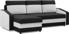 Hewlet sarokkanapé, 2 ágyneműtartóval, szövet anyag, univerzális oldal, hab töltet, fekete - fehér