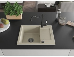 Mexen Enzo, gránit mosogató 576x465x174 mm, 1 kamrás és mosogató csaptelep Carla, bézs, 6506-69-670700-70
