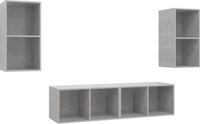 vidaXL 4 db betonszürke szerelt fa falra szerelhető TV-szekrény