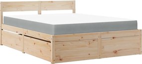 vidaXL tömör fenyőfa ágy fiókokkal és matraccal 140 x 200 cm