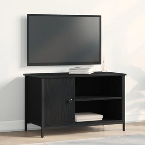 TV Szekrény Fekete Tölgy 80x40x50 cm Mérnöki Fa és Acél