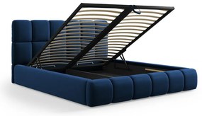 Sötétkék bársony kárpitozott ágyneműtartós franciaágy ágyráccsal 200x200 cm Bellis – Micadoni