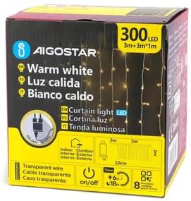 Aigostar - LED kültéri karácsonyi fényfüzér 300xLED/6W/230V/8 funkciós 3x1m IP44 meleg fehér+távirányító