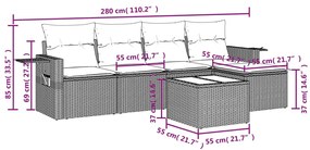 6 részes fekete polyrattan kerti ülőgarnitúra párnákkal