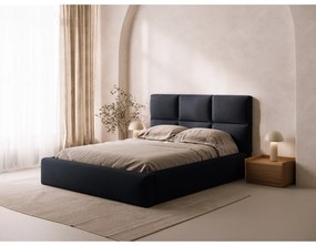 Sötétkék kárpitozott ágyneműtartós franciaágy ágyráccsal 160x200 cm Libera – Windsor &amp; Co Sofas
