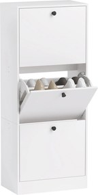 HOMCOM Cipőszekrény 3 Fiókkal, Cipőtartó Állítható Elválasztóval, Karcsú Cipőtároló 12 Pár Cipőhöz 47 x 28 x 115 cm, Fehér | Aosom