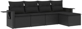 vidaXL 5 részes fekete polyrattan kerti kanapészett párnákkal
