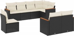 vidaXL 8 részes fekete polyrattan kerti ülőgarnitúra párnákkal