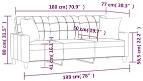 3 személyes cappuccino színű műbőr kanapé díszpárnákkal 180 cm