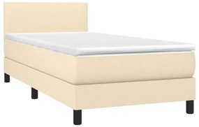 krémszínű szövet rugós és LED-es ágy matraccal 90x190 cm
