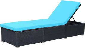 vidaXL fekete polyrattan napozóágy párnával