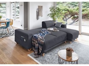 Antracitszürke kinyitható-tárolóhelyes sarokkanapé Classy Sophie – Miuform