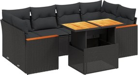 vidaXL 7 részes fekete polyrattan kerti ülőgarnitúra párnával