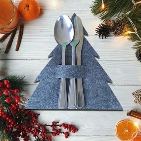 Filc karácsonyfa karácsonyi evőeszköztartó alátét szürke 22 cm 6 db