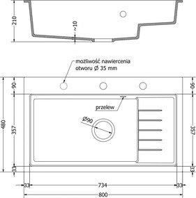 Mexen Omar, 1 kamrás gránit mosogató 800x480x210 mm, króm szifon, bézs, 6520801005-69