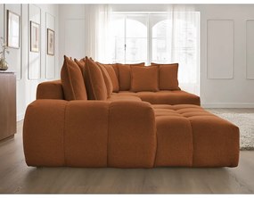 Terrakotta színű zsenília kinyitható-tárolóhelyes sarokkanapé (jobb oldali-U alakú) Everest – Bobochic Paris