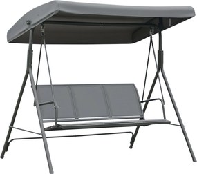 Outsunny 3-Fős Kerti Hinta Állítható Napernyővel Lélegző Háttámlával és Acélvázzal Kültéri Teraszra és Erkélyre 175x118x159 cm Szürke | Aosom