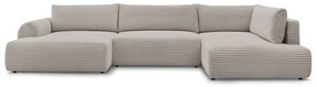 Világosszürke-bézs kordbársony kinyitható-tárolóhelyes sarokkanapé (jobb oldali-U alakú) Lucien – Bobochic Paris