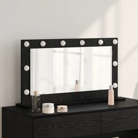 LED világítással ellátott tükör fekete tölgy 80x45x18 cm