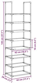 fekete nem szőtt szövetből cipőállvány 8 szintes 44x28x145 cm