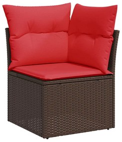 10 részes barna polyrattan akácfa kerti ülőgarnitúra párnákkal