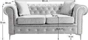 Kinyitható luxus 2-es ülés, világosszürke Velvet szövet, ROMANO