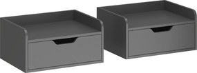 HOMCOM 2 db lebegő falra szerelhető éjjeliszekrény csúszó fiókkal és polccal, fekete — 40 x 30 x 19,5 cm | Aosom