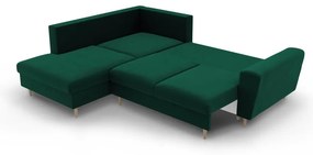 Zöld bársony kinyitható tárolóhelyes sarokkanapé (bal oldali-L alakú) Kyoto – Cosmopolitan Design