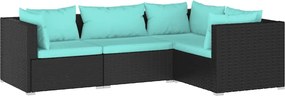 vidaXL 4 részes fekete polyrattan kerti ülőgarnitúra párnákkal
