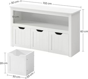 Játéktároló gyerekeknek, tárolódoboz kerekekkel, 102 x 60 x 30 cm, fehér