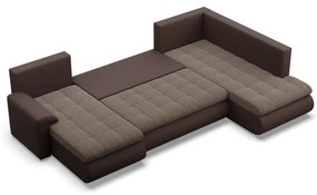 Tokio U sarokkanapé, 3 ágyneműtartóval, fonott + műbőr, jobboldali, barna